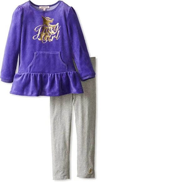Juicy Couture Girls Dog Logo Velour Top Tunic & Leggings Set (3T) Purple NWT